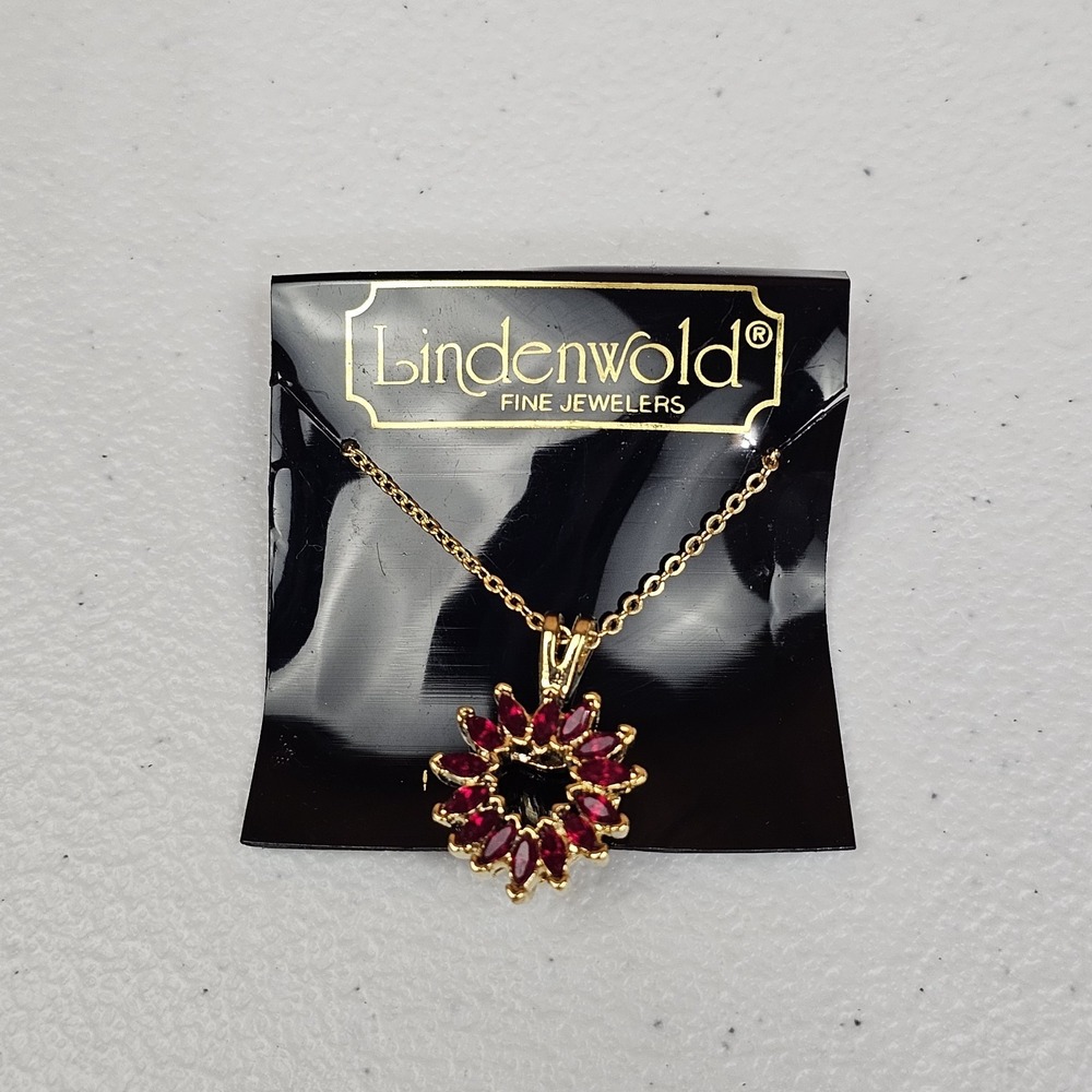 Lindenwold 14k GE Necklace Heart Red Crystal Pendant Gold Electroplate